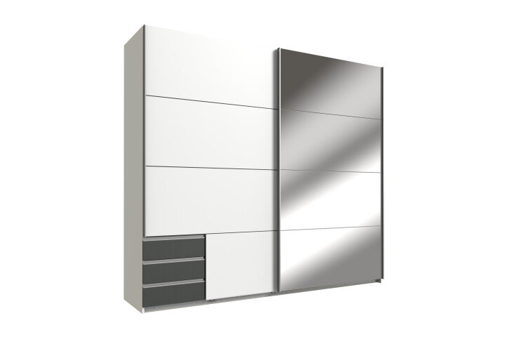 Schwebetürenschrank >Seattle< in WEISS + GRAPHIT - 225x208x65cm (BxHxT)