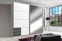 Schwebetürenschrank >Seattle< in WEISS + GRAPHIT - 225x208x65cm (BxHxT)