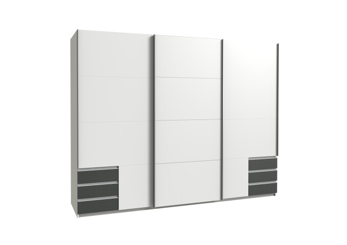 Schwebetürenschrank >Seattle< in WEISS + GRAPHIT - 270x208x65cm (BxHxT)