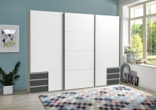 Schwebetürenschrank >Seattle< in WEISS + GRAPHIT - 270x208x65cm (BxHxT)