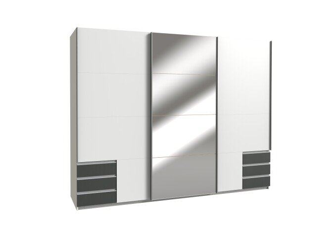 Schwebetürenschrank >Seattle< in WEISS + GRAPHIT - 270x208x65cm (BxHxT)