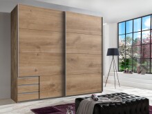 Schwebetürenschrank >Seattle< in PLANKENEICHE NACHBILDUNG - 225x208x65cm (BxHxT)