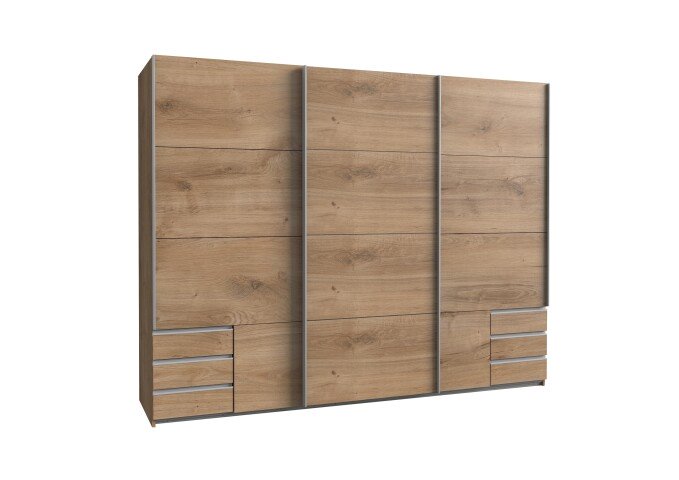 Schwebetürenschrank >Seattle< in PLANKENEICHE NACHBILDUNG - 270x208x65cm (BxHxT)