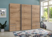 Schwebetürenschrank >Seattle< in PLANKENEICHE NACHBILDUNG - 270x208x65cm (BxHxT)