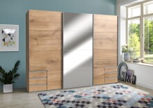 Schwebetürenschrank >Seattle< in PLANKENEICHE NACHBILDUNG - 270x208x65cm (BxHxT)