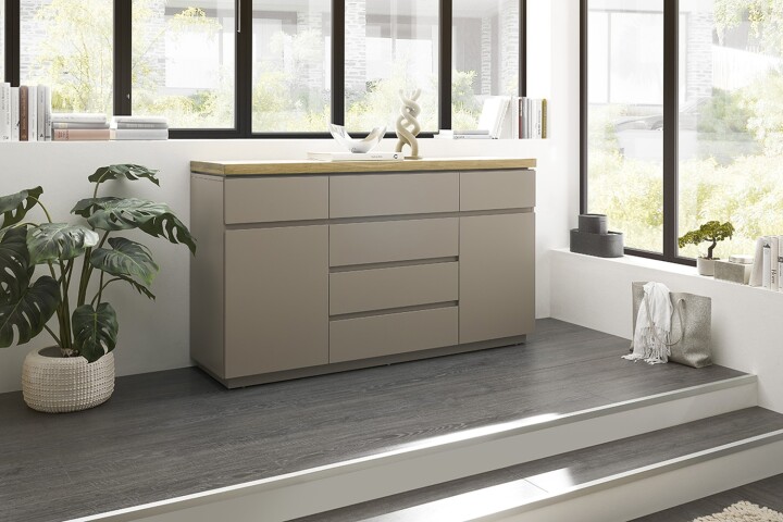 Sideboard >PALAMOS< in holzfarben/grau, HWP - 150x86x40cm (BxHxT)