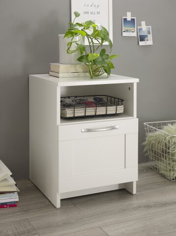 SALIAS Nachttisch in Weiß - Moderner Nachtschrank mit Schublade und offenem Ablagefach - 40 x 54 x 42 cm (B/H/T)