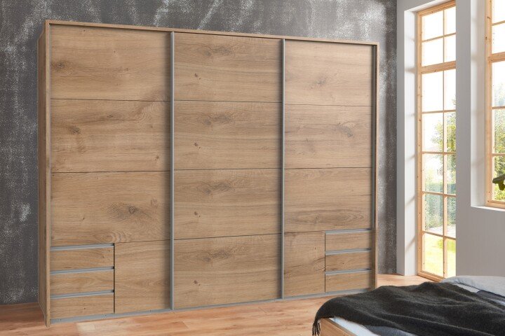 Schlafzimmer-Set >Seattle< in Plankeneiche-Nachbildung - 273x213x65cm (BxHxT)