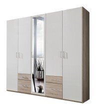 Drehtürenschrank >Freiburg< in EICHE SAEGERAU NACHBILDUNG + WEISS