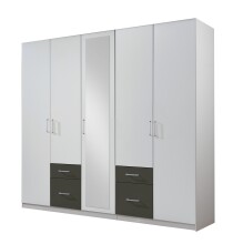 Drehtürenschrank >Freiburg< in WEISS + GRAPHIT - 225x208x58cm (BxHxT)