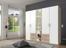 Drehtürenschrank >Freiburg< in WEISS + HICKORY...