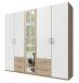 Drehtürenschrank >Freiburg< in WEISS + HICKORY OAK NB - 225x208x58cm (BxHxT)
