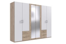 Drehtürenschrank >Freiburg< in WEISS + HICKORY OAK NB - 270x208x58cm (BxHxT)