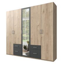 Drehtürenschrank >Freiburg< in HICKORY OAK + GRAPHIT - 225x208x58cm (BxHxT)