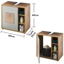 Badezimmer-Set "Greece" (3tlg.) in Wildeiche-Optik mit Absetzung Basalt / Hirnholz Tiefziehfront. 120 x 190 x 35 cm (B/H/T)