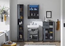 Badezimmer-Set "Lucera" (4-teilig) in Grau matt / schwarz. 192 x 192 x 32 cm (B/H/T)