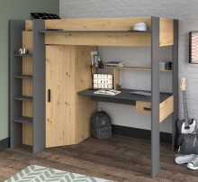 Hochbett >Heavy 1< in Artisan Eiche / Schwarz -...