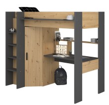 Hochbett >Heavy 1< in Artisan Eiche / Schwarz - 205x179x117cm (LxHxT)