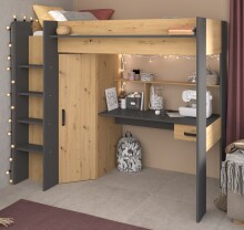 Hochbett >Heavy 1< in Artisan Eiche / Schwarz - 205x179x117cm (LxHxT)