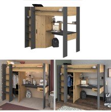 Hochbett >Heavy 1< in Artisan Eiche / Schwarz - 205x179x117cm (LxHxT)