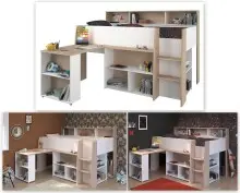 Stauraumbett >Lucas< in Weiss / Japanische Eiche -...