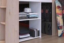 Stauraumbett >Lucas< in Weiss / Japanische Eiche - 209x133x140cm (LxBxH)