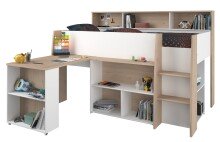 Stauraumbett >Lucas< in Weiss / Japanische Eiche - 209x133x140cm (LxBxH)