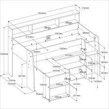 Stauraumbett >Lucas< in Weiss / Japanische Eiche - 209x133x140cm (LxBxH)