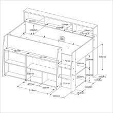 Stauraumbett >Lucas< in Weiss / Japanische Eiche - 209x133x140cm (LxBxH)