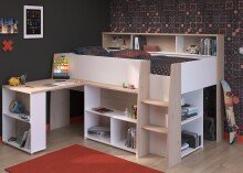 Stauraumbett >Lucas< in Weiss / Japanische Eiche -...