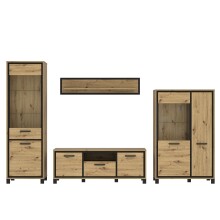 Wohnwand >Trondheim< in Holzwerkstoff, Artisan Eiche/Schwarzeiche - 344,2x208x41,5cm (BxHxT)
