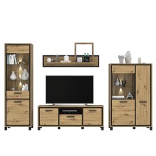 Wohnwand >Trondheim< in Holzwerkstoff, Artisan Eiche/Schwarzeiche - 344,2x208x41,5cm (BxHxT)