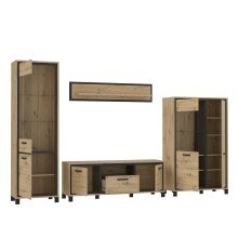 Wohnwand >Trondheim< in Holzwerkstoff, Artisan Eiche/Schwarzeiche - 344,2x208x41,5cm (BxHxT)