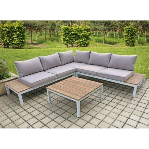 Loungeset >Valentina< in weiß, grau, helleiche - 165x80x65 (LxBxH)