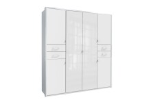 Drehtürenschrank >Danzig< in WEISS + GLAS WEISS - 180x208x58cm (BxHxT)
