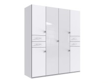 Drehtürenschrank >Danzig< in WEISS + GLAS WEISS - 180x208x58cm (BxHxT)