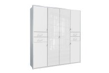 Drehtürenschrank >Danzig< in WEISS + GLAS WEISS - 180x208x58cm (BxHxT)