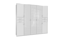 Drehtürenschrank >Danzig< in WEISS + GLAS WEISS - 225x208x58cm (BxHxT)