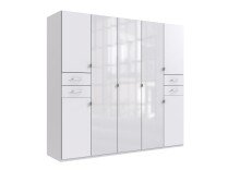 Drehtürenschrank >Danzig< in WEISS + GLAS WEISS - 225x208x58cm (BxHxT)