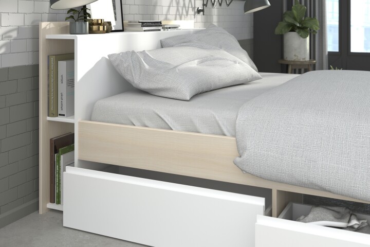 Stauraumbett >Most 6< in Akazie / Weiss - 220x170x79cm (LxBxH)