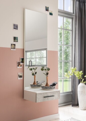 Spiegelpaneel >8339-11.25< in Weiß/Beton, Holzwerkstoff - 50x150x35cm (BxHxT)