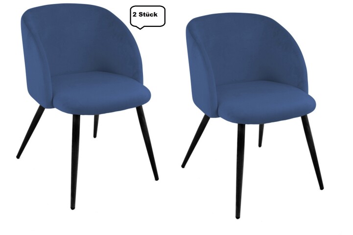 Esszimmerstuhl >10/112-05.08< (2er Set) in Blau, Velours - 54x78x55cm (BxHxT)