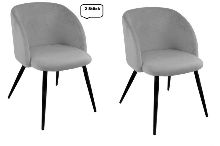 Esszimmerstuhl >10/112-05.20< (2er Set) in Grau, Velours - 54x78x55cm (BxHxT)
