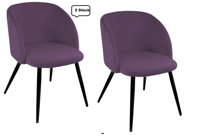 Esszimmerstuhl >10/112-05.73< (2er Set) in Lila, Velours - 54x78x55cm (BxHxT)
