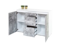 Kommode >7026-11.25< in Weiß/Betonoptik, MDF - 121x80,6x37,5cm (BxHxT)