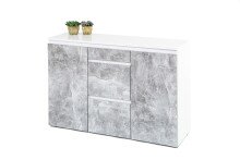 Kommode >7026-11.25< in Weiß/Betonoptik, MDF - 121x80,6x37,5cm (BxHxT)