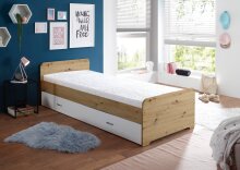 DUPLO Moderne Tandemliege mit zwei Liegeflächen 90 x 200 cm - Praktisches Jugendzimmer Kojenbett in Artisan Eiche Optik, Weiß - 97 x 67 x 206 cm (B/H/T)