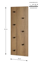 Wandgarderobe >37142< in eiche, schwarz, MDF, Metall - 80x30x5cm (BxHxT)