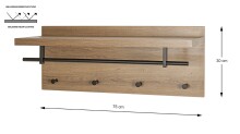 Wandgarderobe >37144< in eiche, schwarz, MDF, Metall - 75x30x26cm (BxHxT)