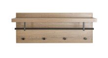 Wandgarderobe >37144< in eiche, schwarz, MDF, Metall - 75x30x26cm (BxHxT)